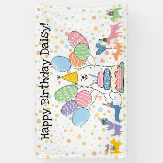 Witte Samoyed Hond Verjaardagsfeestje Spandoek (Verticaal)