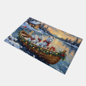 Witte Samoyed Kerstboot Vakantie Deurmat (Schuin)
