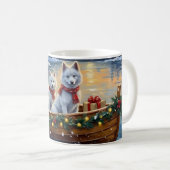 Witte Samoyed Kerstboot Vakantie Koffiemok (Voorkant rechts)