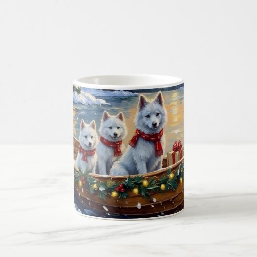 Witte Samoyed Kerstboot Vakantie Koffiemok (Center)