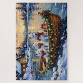 Witte Samoyed Kerstboot Vakantie Legpuzzel (Verticaal)