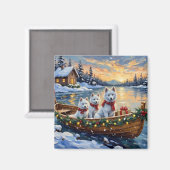 Witte Samoyed Kerstboot Vakantie Magneet (Voorkant / Achterkant)