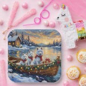 Witte Samoyed Kerstboot Vakantie Papieren Bordje (Feest)