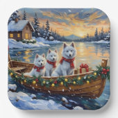 Witte Samoyed Kerstboot Vakantie Papieren Bordje (Voorkant)