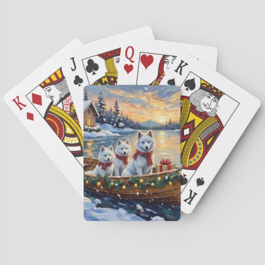 Witte Samoyed Kerstboot Vakantie Pokerkaarten (Achterkant)