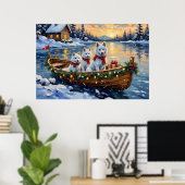 Witte Samoyed Kerstboot Vakantie Poster (Thuiskantoor)