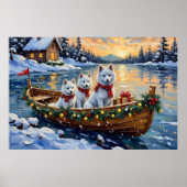 Witte Samoyed Kerstboot Vakantie Poster (Voorkant)