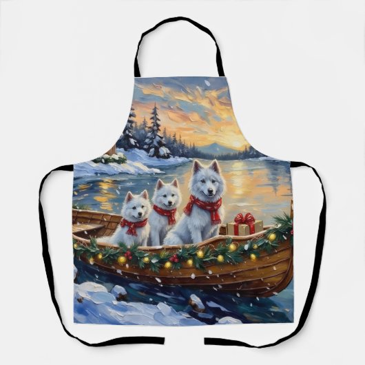 Witte Samoyed Kerstboot Vakantie Schort (Voorkant)