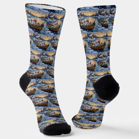 Witte Samoyed Kerstboot Vakantie Sokken (Gebogen)