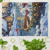 Witte Samoyed Kerstboot Vakantie Theedoek (Gevouwen)