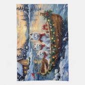 Witte Samoyed Kerstboot Vakantie Theedoek (Verticaal)