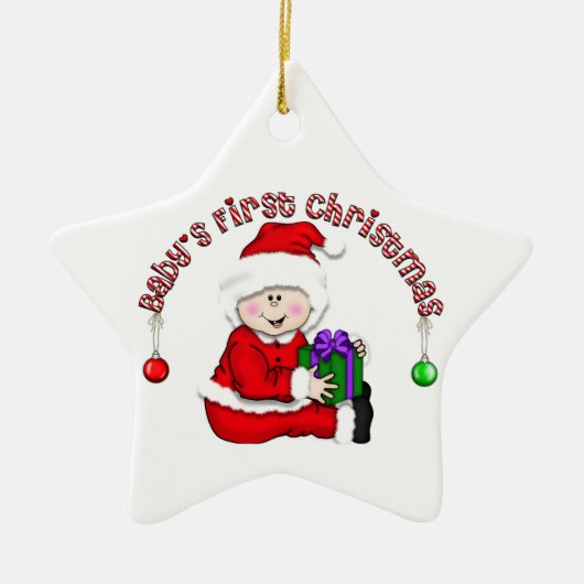 Witte Santa Baby 1e Kerstversiering Keramisch Ornament (Voorkant)