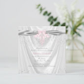 Witte Satijnen Glitter Roze Kruis Eerste Communie Kaart (Staand voorkant)