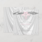 Witte Satijnen Glitters Roze Kruis Eerste Communie Kaart (Voorkant / Achterkant)