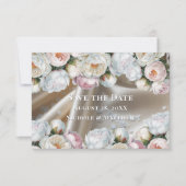 Witte Satijnen Rozen en Pioen Huwelijk Save The Date (Voorkant)