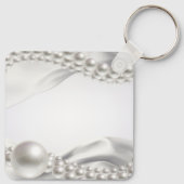 Witte satijnen stof parels dank u voor cadeau sleutelhanger (Achterkant)