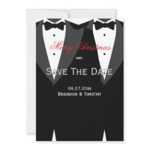 Witte Save The Date kerstkaarten gay trouwen