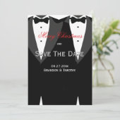 Witte Save The Date kerstkaarten gay trouwen (Staand voorkant)