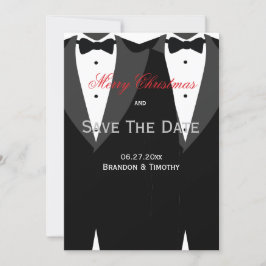 Witte Save The Date kerstkaarten gay trouwen