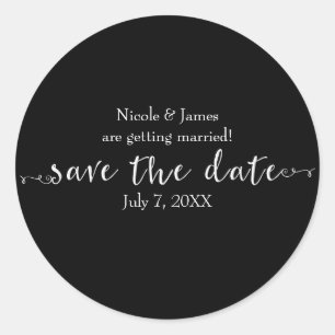 Witte Save the Date Script op maat gemaakt Persoon Ronde Sticker