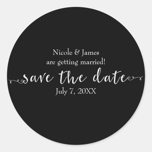 Witte Save the Date Script op maat gemaakt Persoon Ronde Sticker (Voorkant)