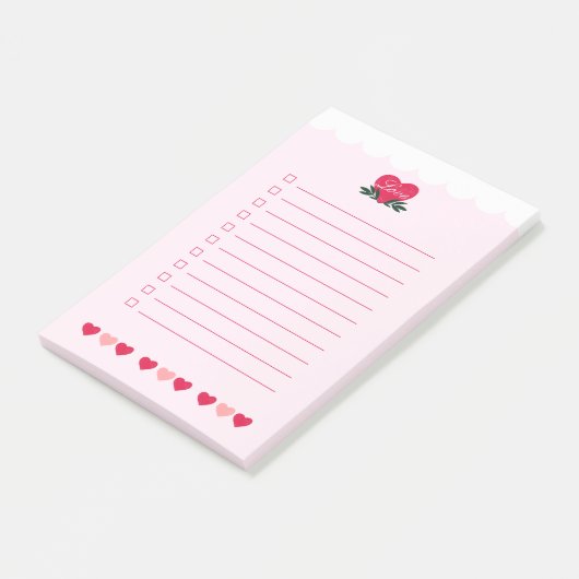 Witte Scallop Roze Harten Liefde Valentijnsdag Post-it® Notes (Schuin)