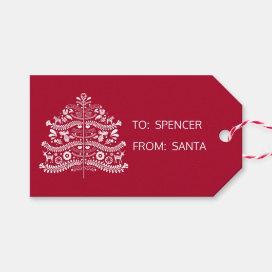 Witte Scandinavische volkskunst Nordic Christmas T Cadeaulabel (Voorkant (Horizontaal))