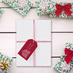 Witte Scandinavische volkskunst Nordic Christmas T Cadeaulabel