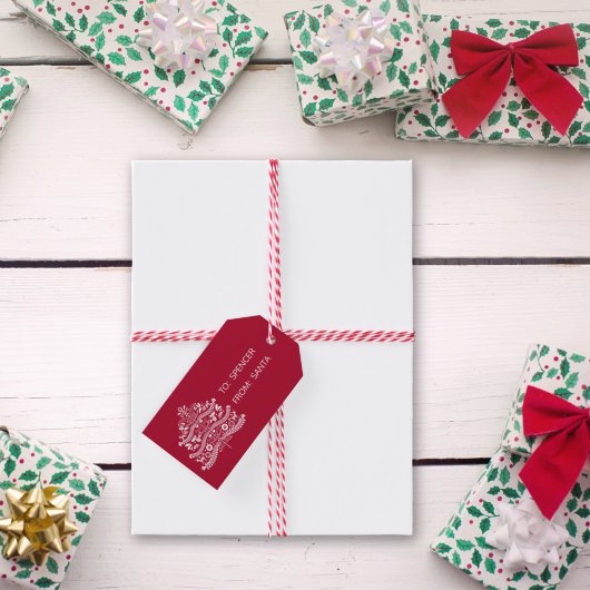 Witte Scandinavische volkskunst Nordic Christmas T Cadeaulabel