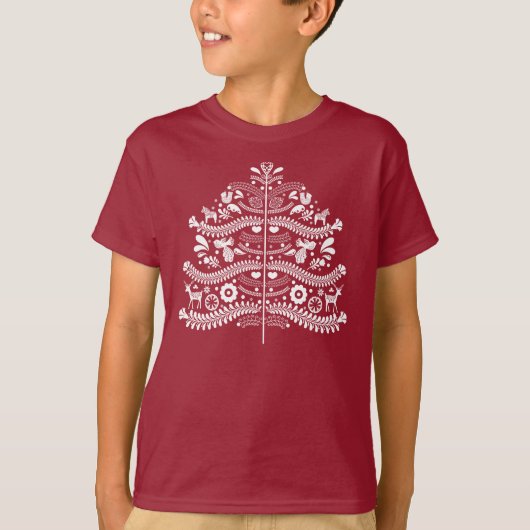 Witte Scandinavische volkskunst Nordic Christmas T T-shirt (Voorkant)