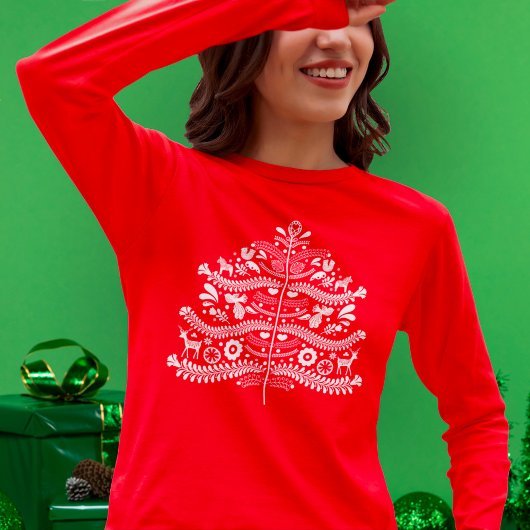 Witte Scandinavische volkskunst Nordic Christmas T T-shirt