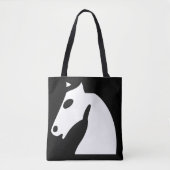 Witte schaakpaard op zwart tote bag (Voorkant)