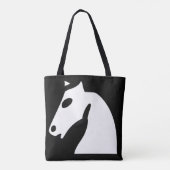 Witte schaakpaard op zwart tote bag (Achterkant)