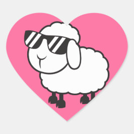 Witte schaap in zonnebril Cartoon Hart Sticker