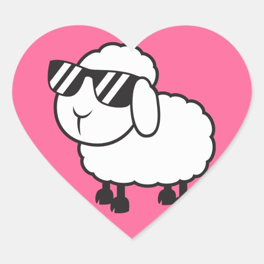 Witte schaap in zonnebril Cartoon Hart Sticker (Voorkant)