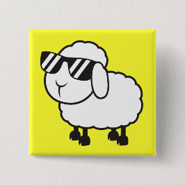 Witte schaap in zonnebril Cartoon Vierkante Button 5,1 Cm
