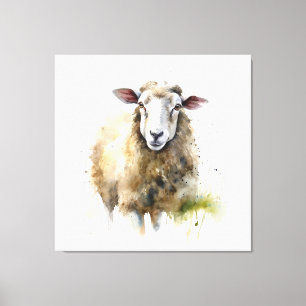 witte schapen in een weide die in waterkleur is ge canvas afdruk