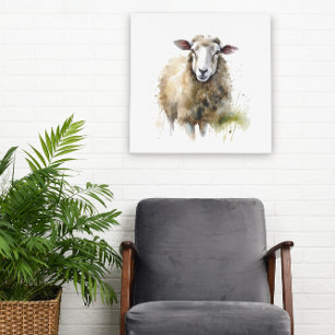 witte schapen in een weide die in waterkleur is ge canvas afdruk