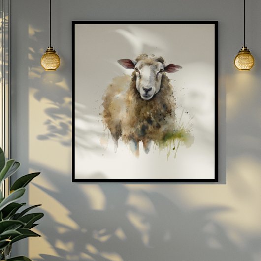 witte schapen in een weide die in waterkleur is ge canvas afdruk