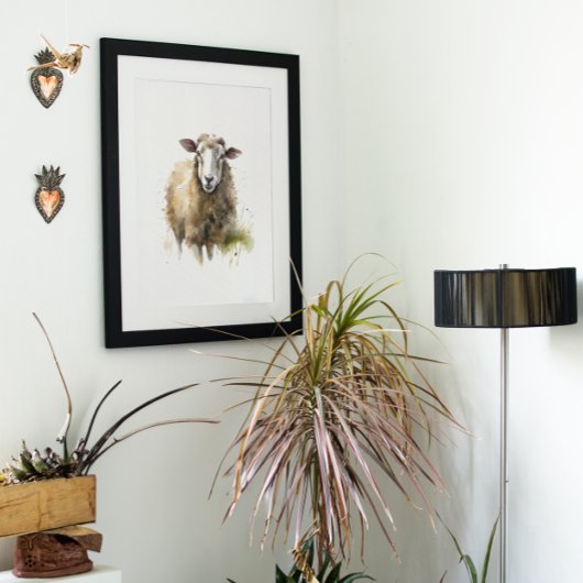 witte schapen in een weide die in waterkleur is ge canvas afdruk