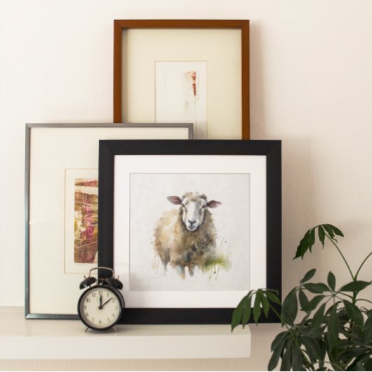 witte schapen in een weide die in waterkleur is ge canvas afdruk