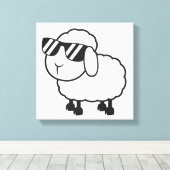 Witte schapen in zonnebrillen Cartoon Canvas Afdruk (Insitu (Houten vloer))