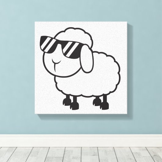Witte schapen in zonnebrillen Cartoon Canvas Afdruk (Insitu (Houten vloer))