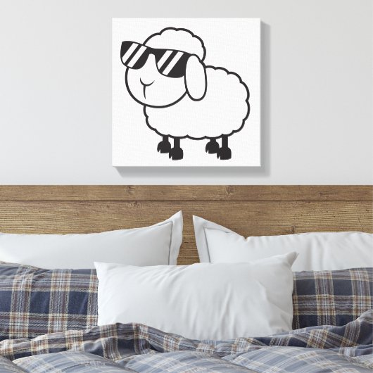 Witte schapen in zonnebrillen Cartoon Canvas Afdruk (Insitu (Slaapkamer))