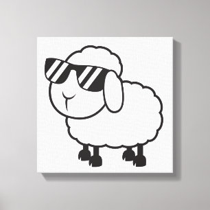 Witte schapen in zonnebrillen Cartoon Canvas Afdruk