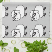 Witte schapen in zonnebrillen Cartoon Theedoek (Gevouwen)