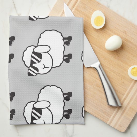 Witte schapen in zonnebrillen Cartoon Theedoek (Quarter Fold)