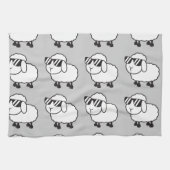 Witte schapen in zonnebrillen Cartoon Theedoek (Horizontaal)