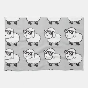 Witte schapen in zonnebrillen Cartoon Theedoek
