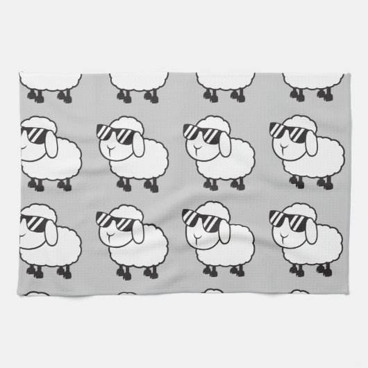 Witte schapen in zonnebrillen Cartoon Theedoek (Horizontaal)